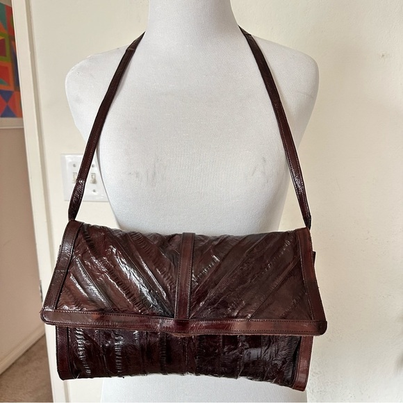 Vintage 70s Burgundy Red Eel Skin Leather Cross Body Purse &/or Clutch - Picture 12 of 12